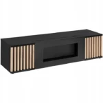 Szafka-RTV-CAMERON-z-biokominkiem-lamele-HICKORY-JACKSON-Czarny-163cm